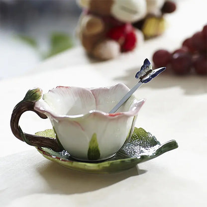Creative Rose Ceramic Tea Cup Set