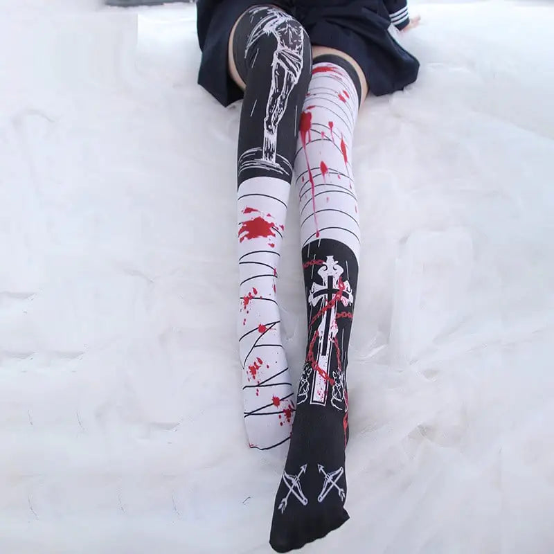 Anime Knee Print Tube Stockings for Loli Girls