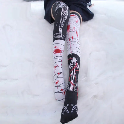 Anime Knee Print Tube Stockings for Loli Girls