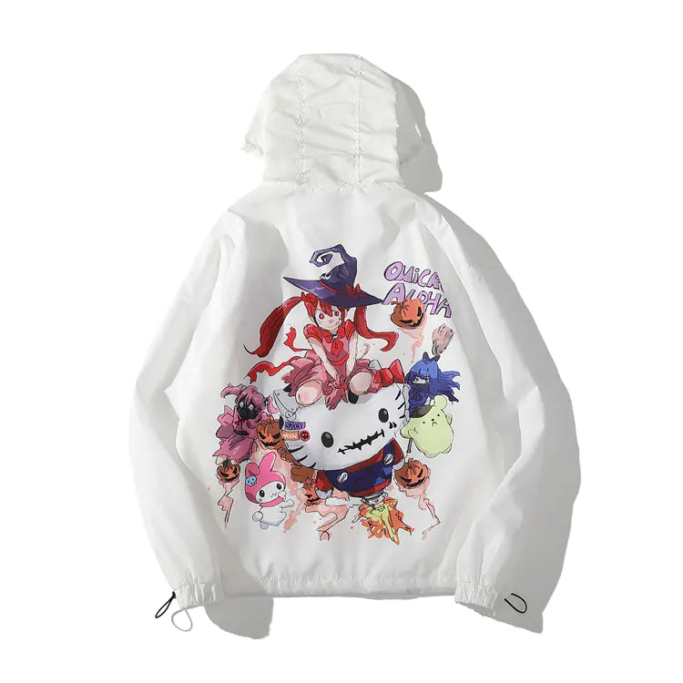Anime Cartoon Printed Hooded Windbreaker Jacket